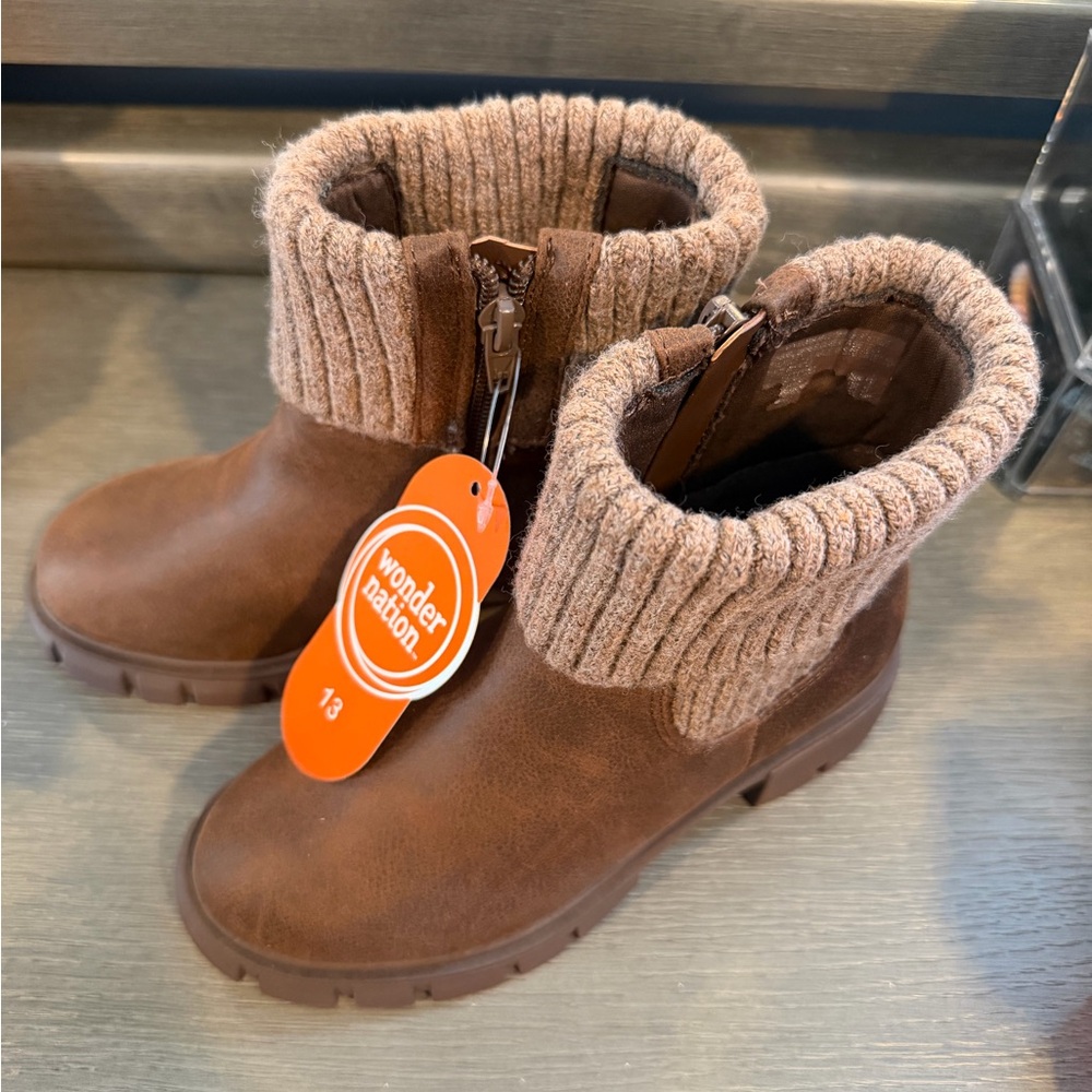 Wonder Nation Brown Boots with Knit Trim NWT